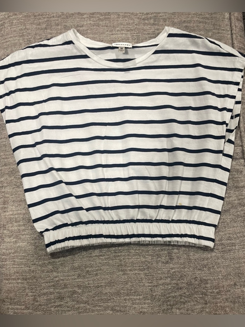 Striped Navy and White Elastic-Hem Women's Top